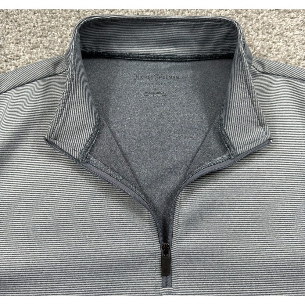 Hickey Freeman Medium 1/4 Zip Pullover Blue White Micro Stripe Golf Performance